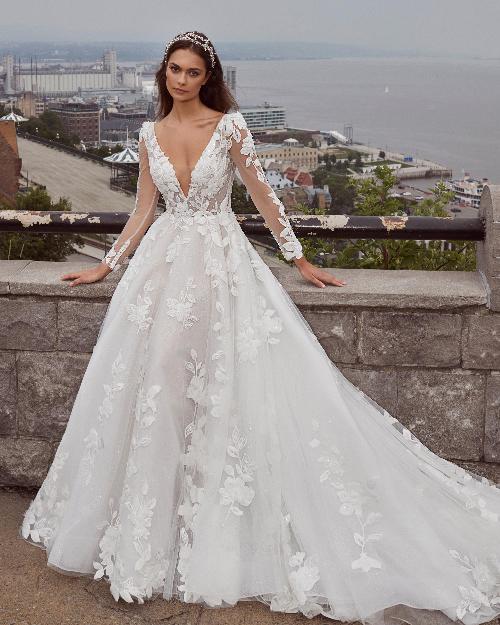 124107 long sleeve lace wedding dress with pockets and a line silhouette1